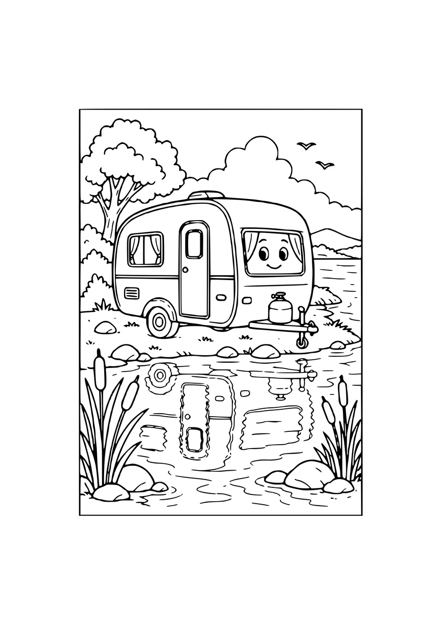campsite by the water coloring page