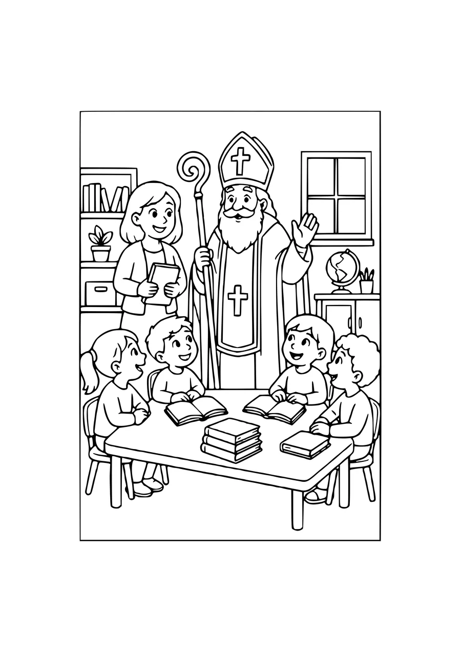 coloriage Saint‑Nicolas en classe