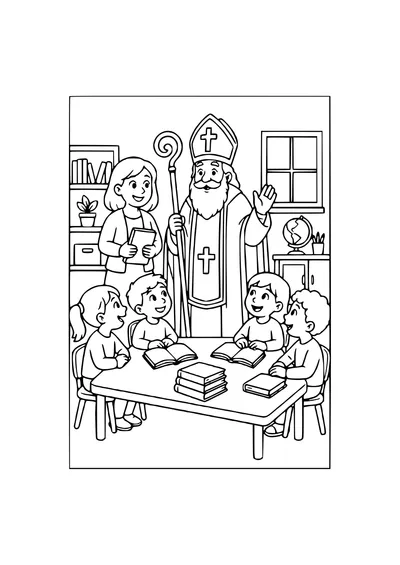 Ausmalbild Sankt Nikolaus in der Klasse