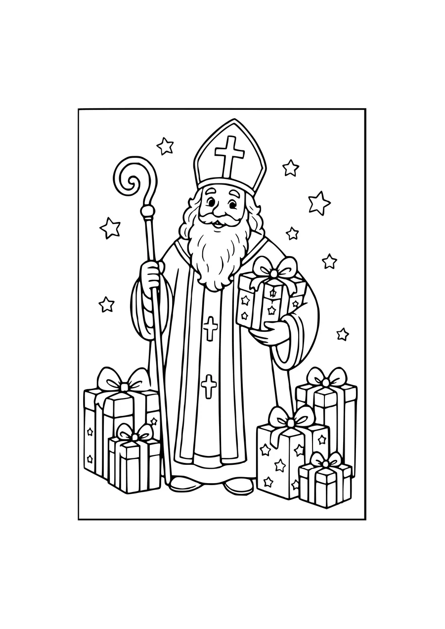 Ausmalbild Sankt Nikolaus beim Ausmalen