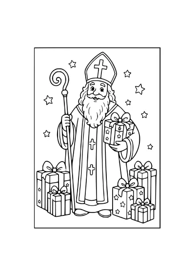 Ausmalbild Sankt Nikolaus beim Ausmalen
