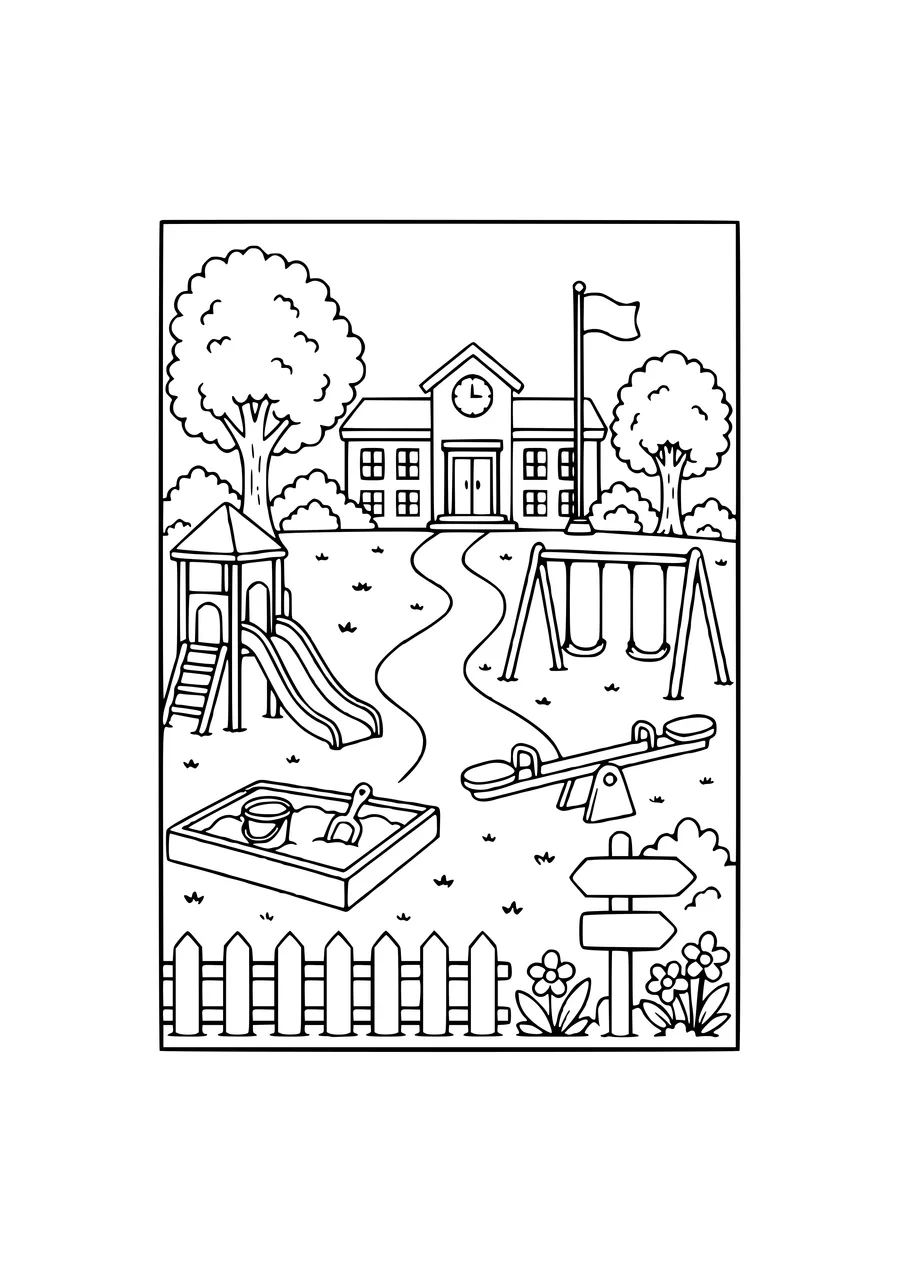coloriage école dans la cour