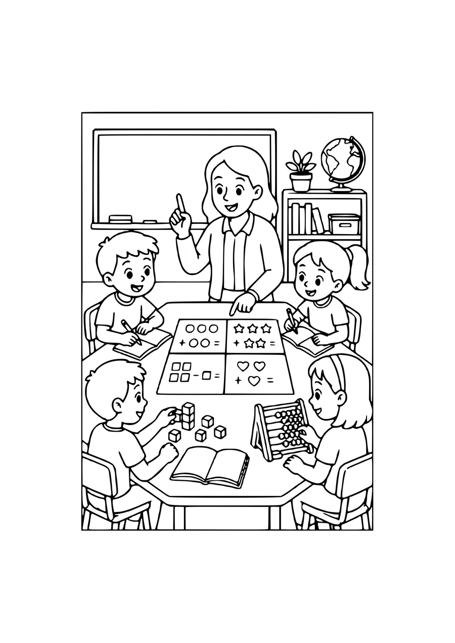 Ausmalbild Schule beim Ausmalen
