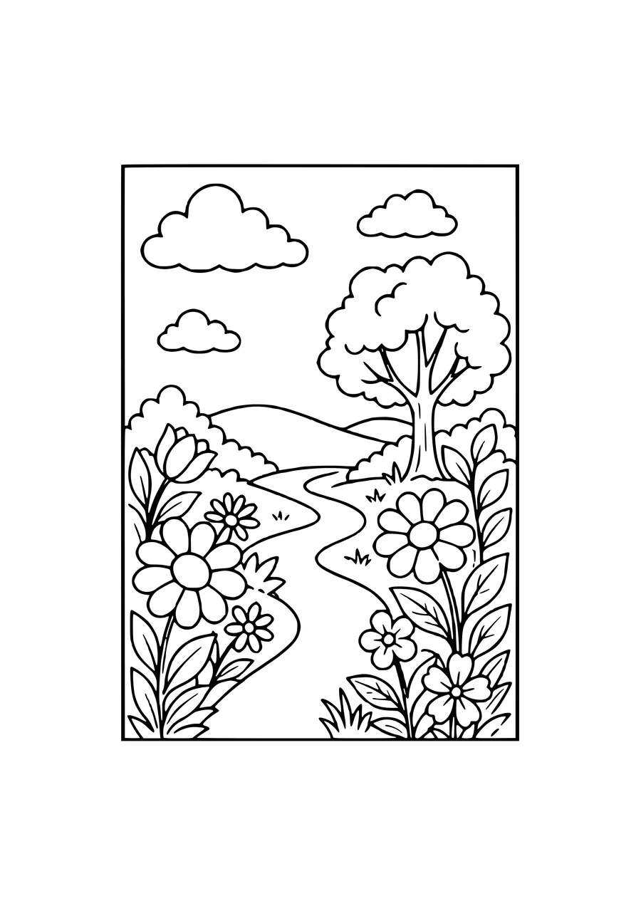 Ausmalbild Vorschulkind in der Natur