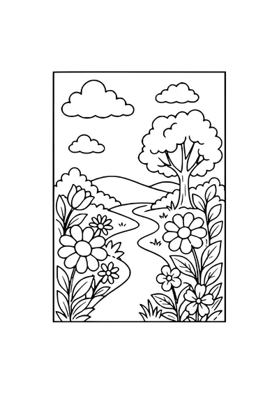 Ausmalbild Vorschulkind in der Natur