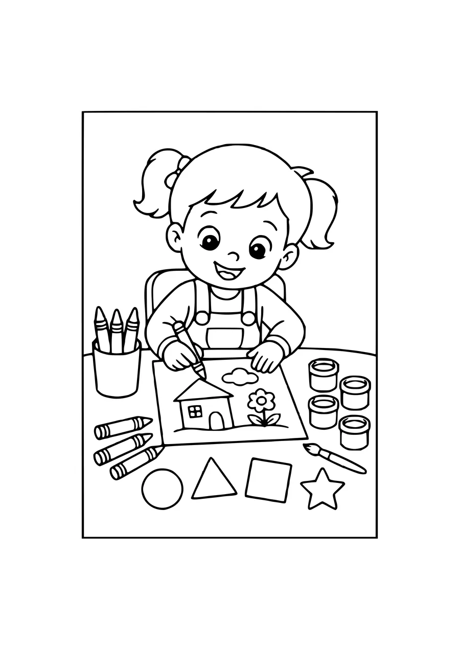 coloriage enfant de maternelle en train de colorier