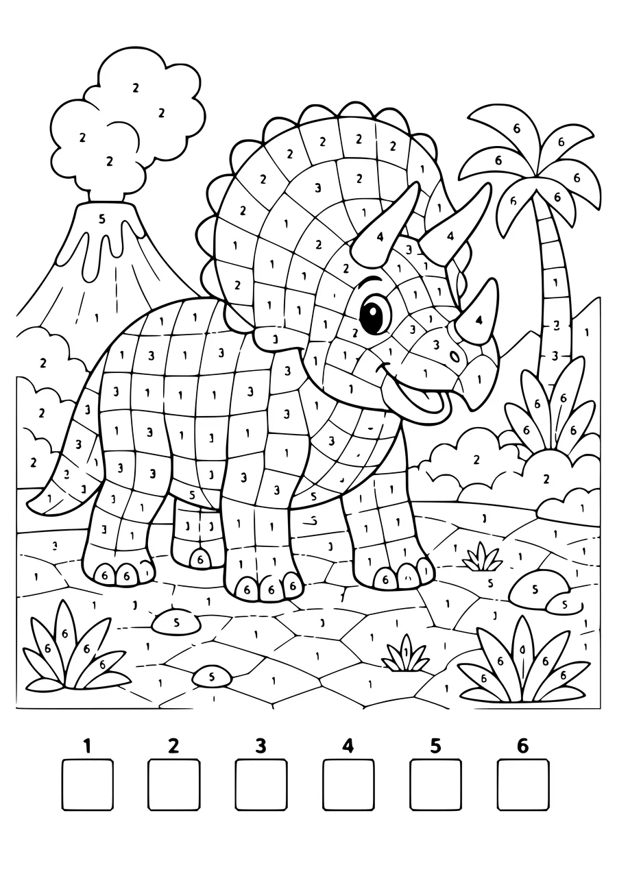 coloriage mosaïque dinosaure à cases numérotées