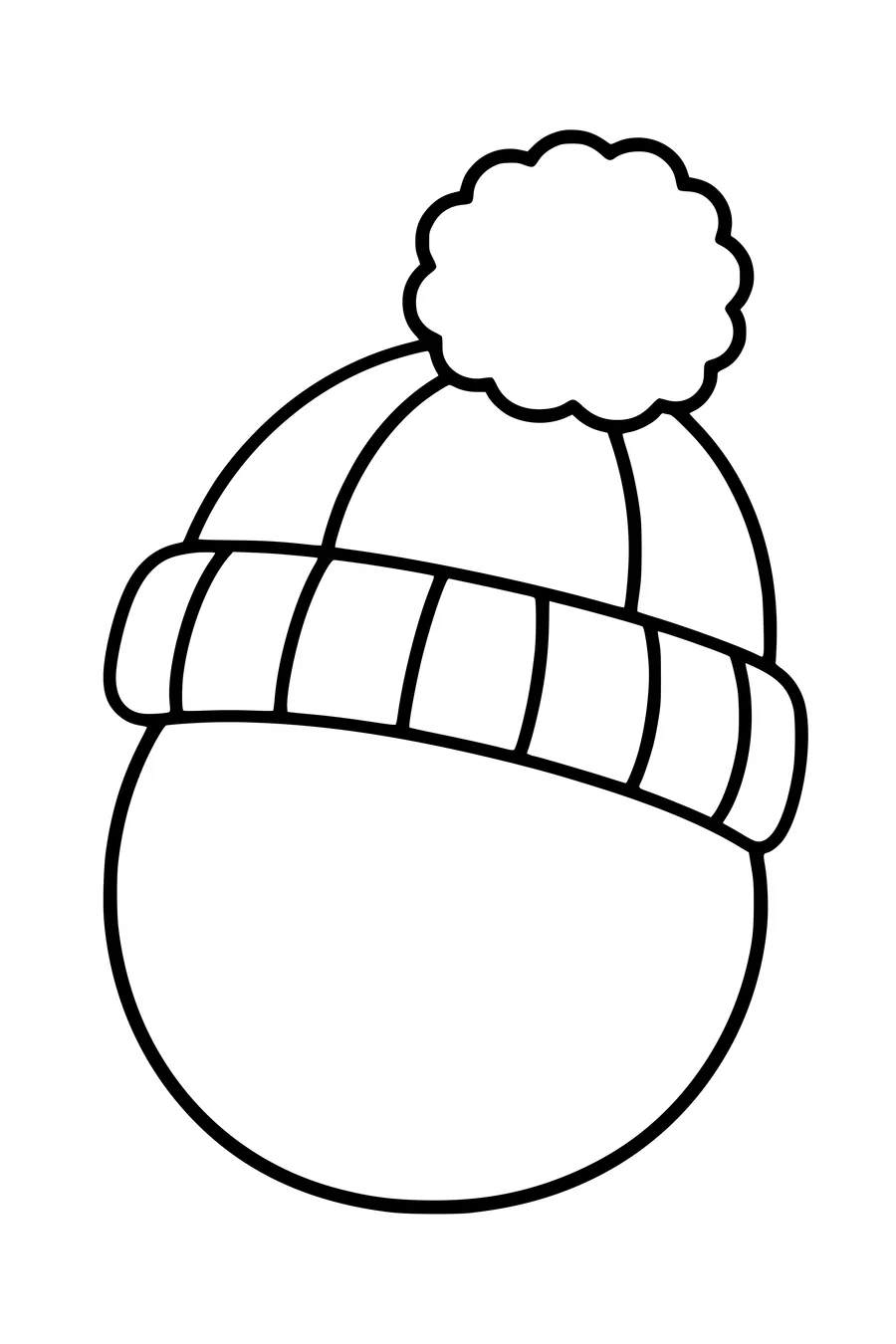 Un bonnet tricoté avec pompon repose sur une boule de neige bien ronde.