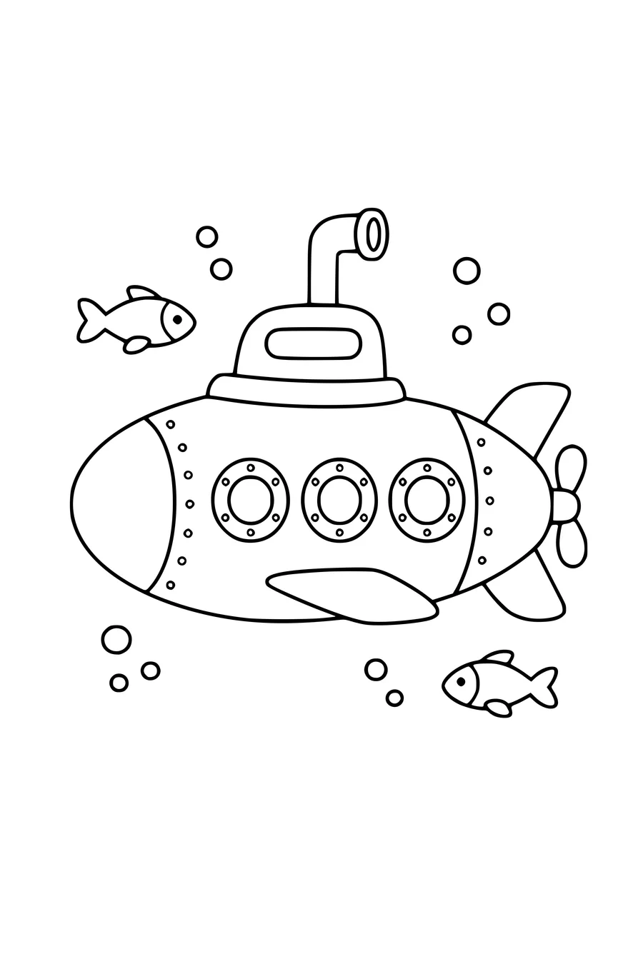 Printable coloring page of submarine underwater