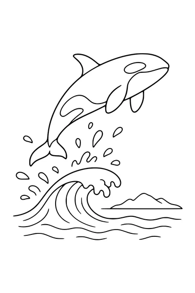 Printable coloring page of orca leaping from the sea