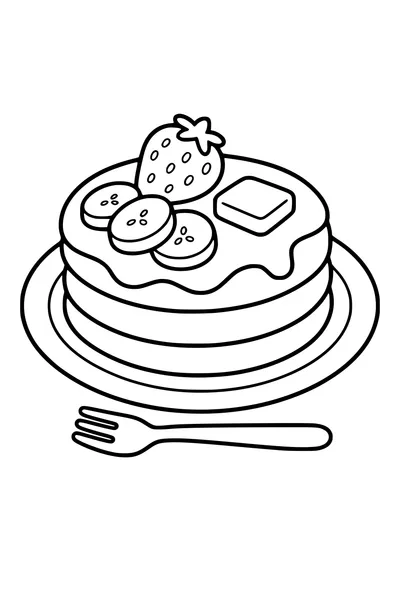 Printable coloring page of pancakes with fruit