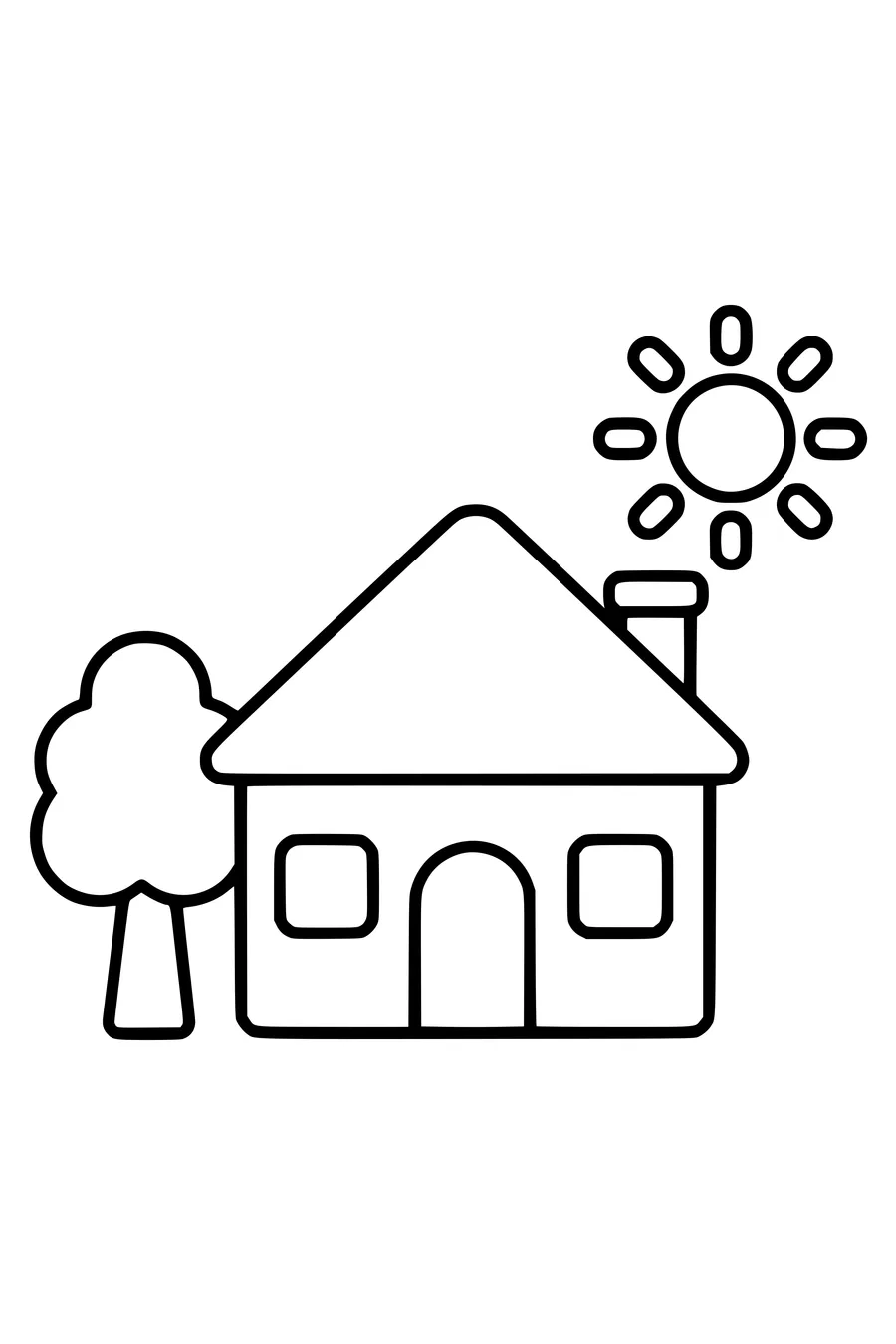 Coloring page of a very simple house for toddlers