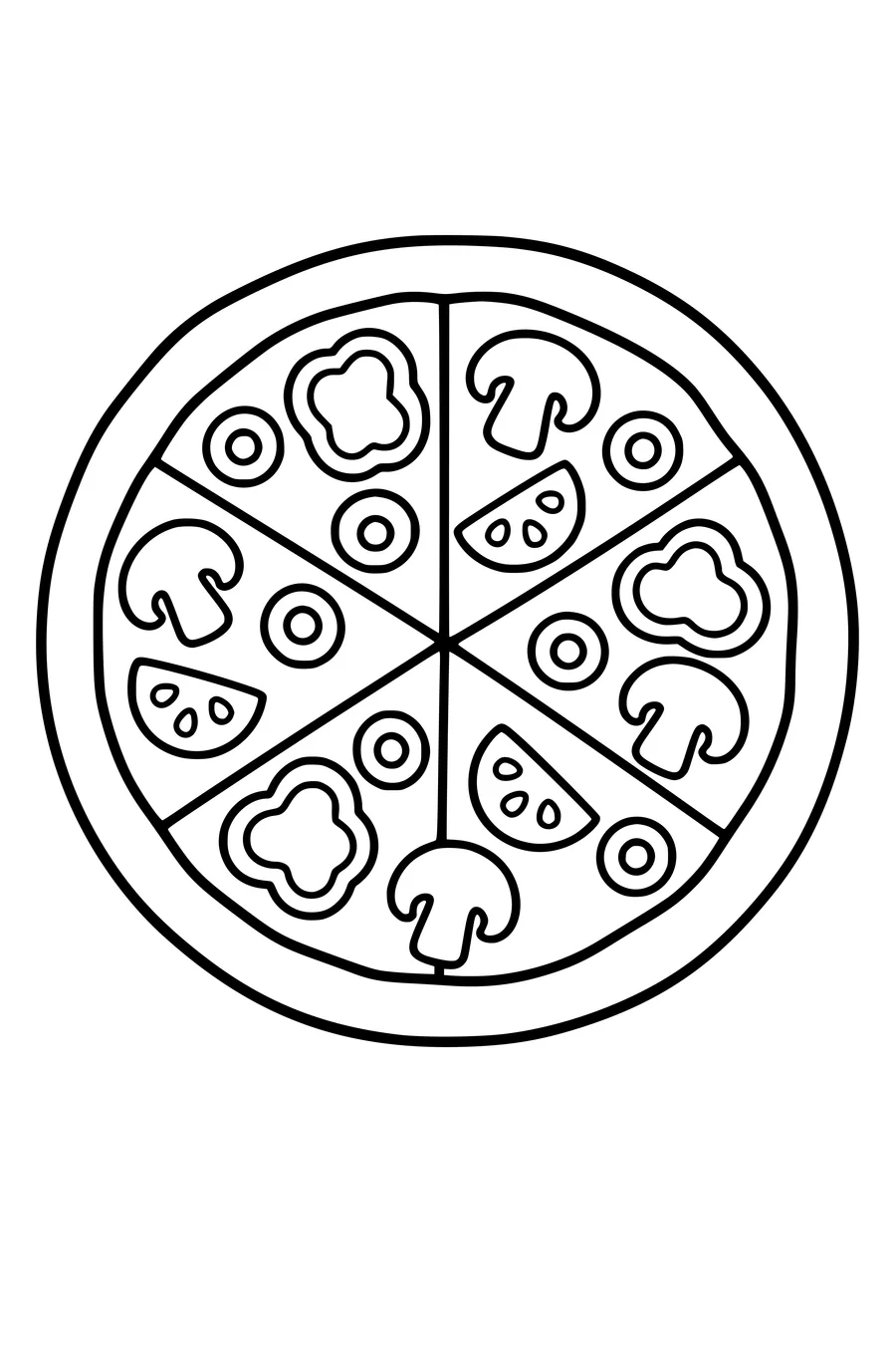 Printable coloring page of vegetable pizza