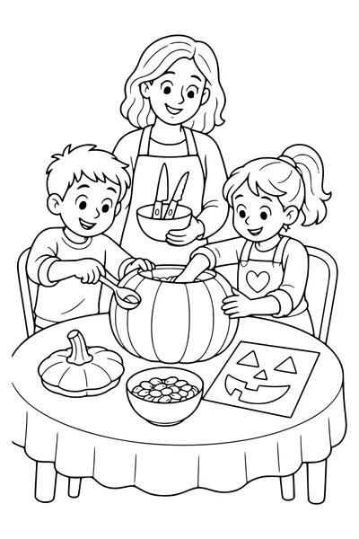 Kostenloses Ausmalbild von Kürbisschnitzen für Halloween
