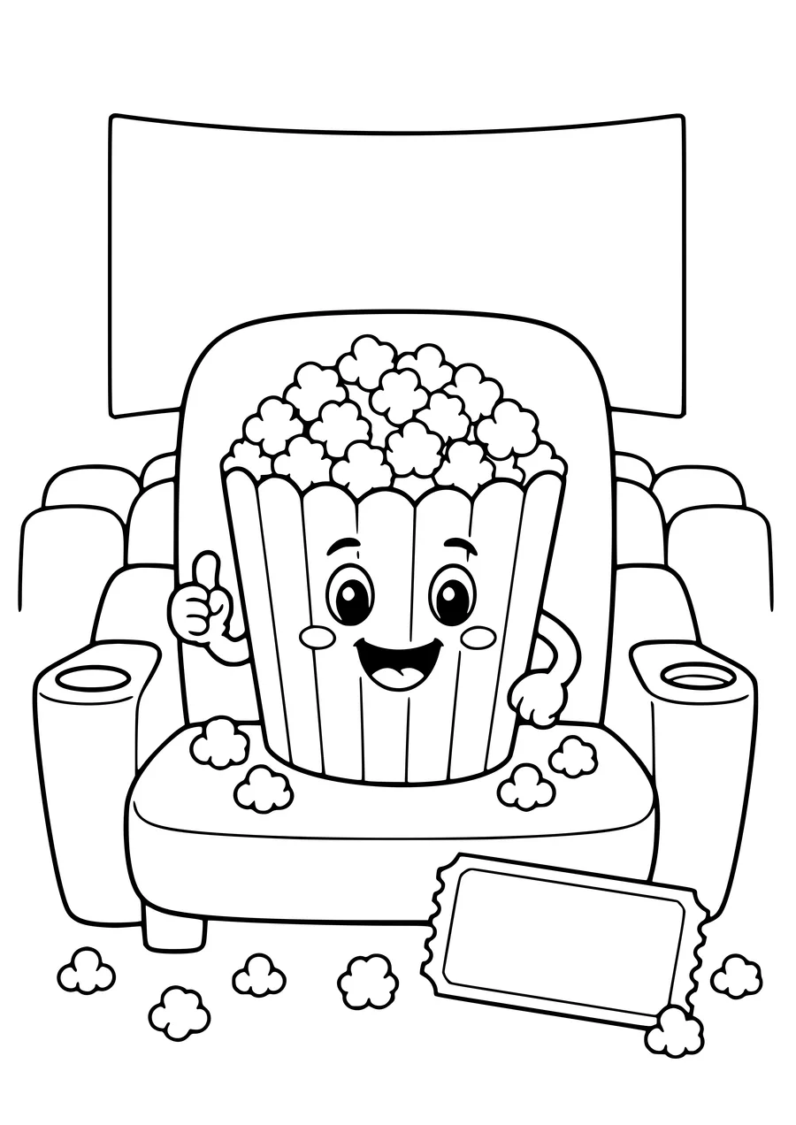 Kostenloses Ausmalbild: Popcorn im Kino