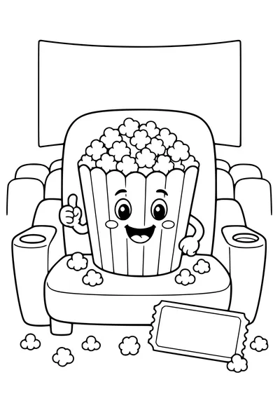 Free food and treats coloring page: popcorn at the cinema