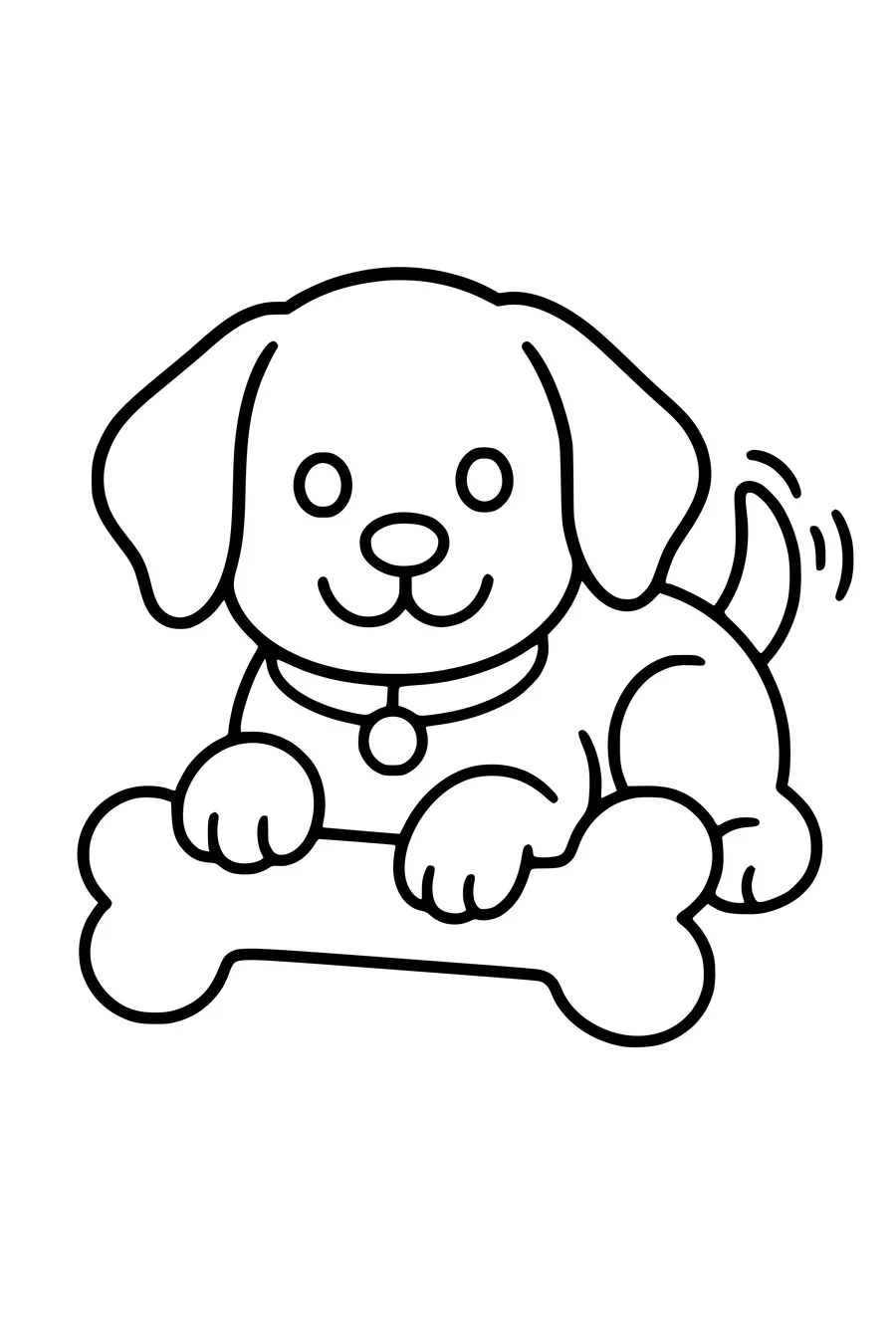 Printbare kleurplaat van puppy met een bot