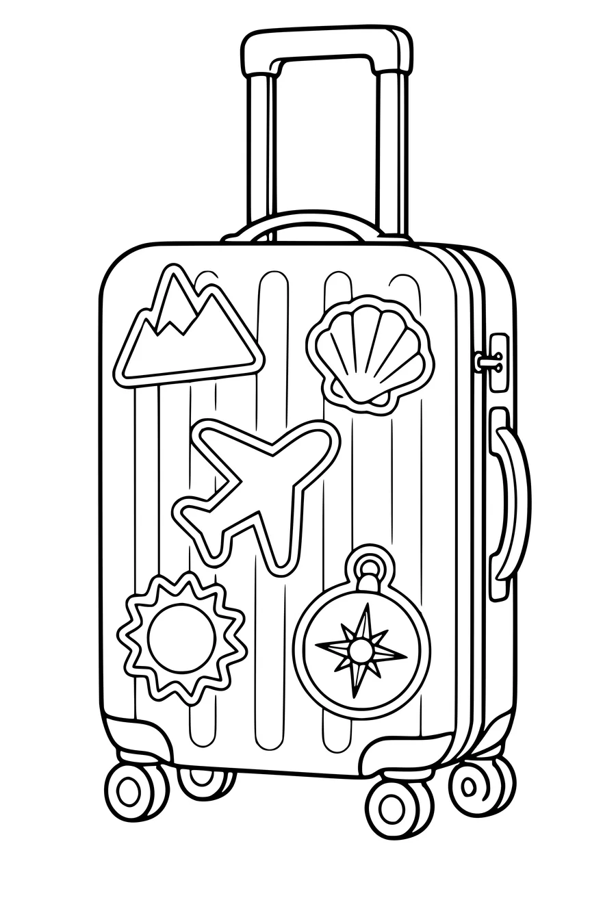 Free printable coloring page of travel suitcase with stickers