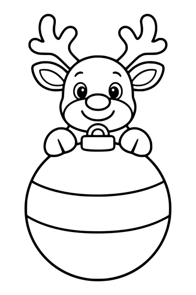 A friendly reindeer head peeks above one oversized Christmas bauble with a broad stripe.