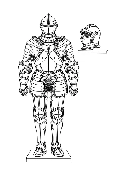 Coloring page of a full suit of plate armour on a stand