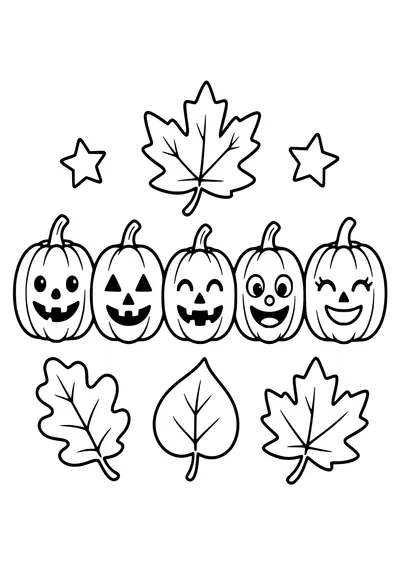 Gratis druckbare Malvorlage: Reihe von Kürbislaternen für Halloween