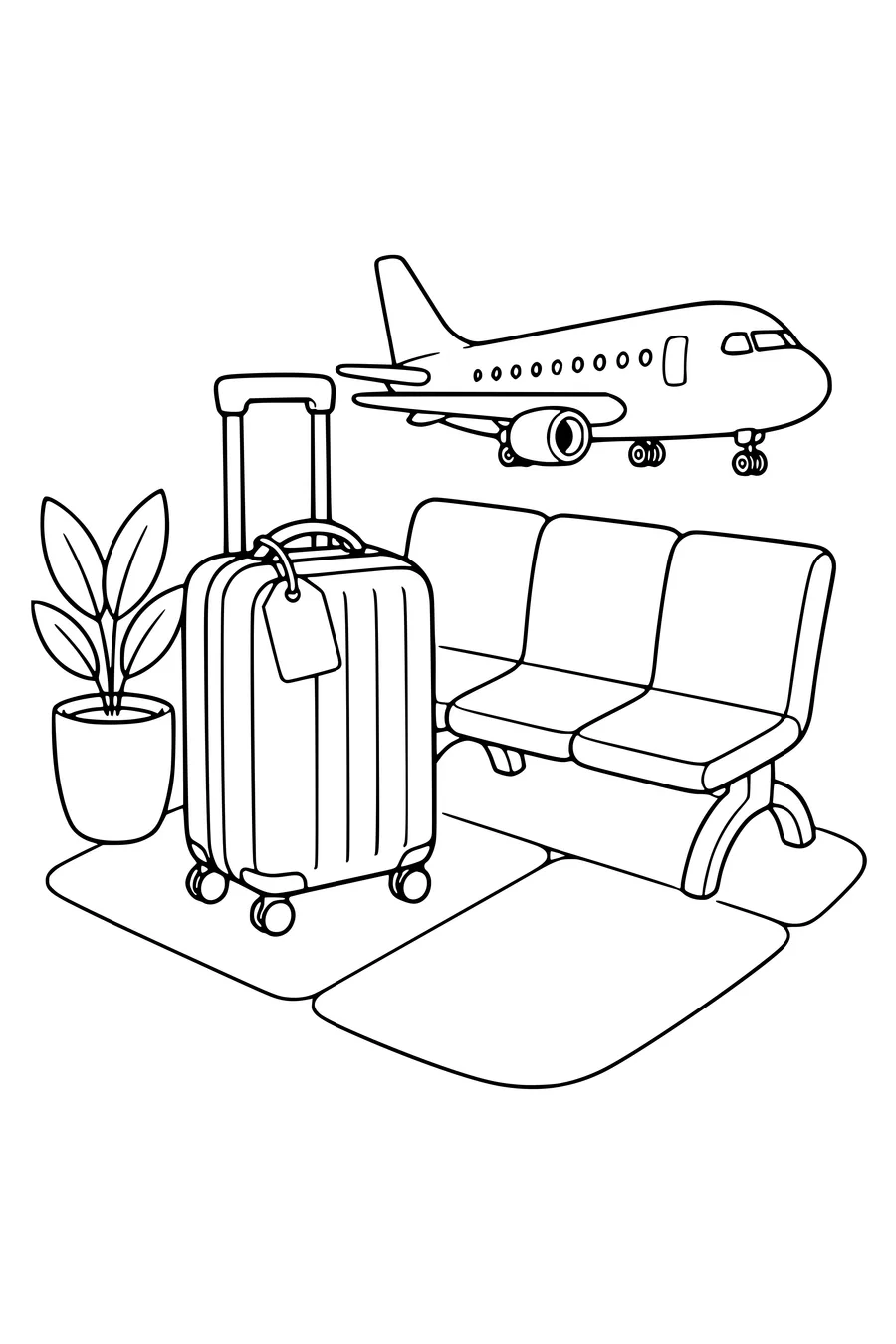 Free printable coloring page of rolling suitcase at the airport