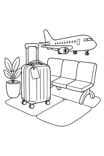 Free printable coloring page of rolling suitcase at the airport