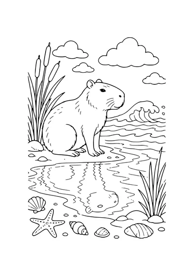 ausmalbild capybara im blumenfeld