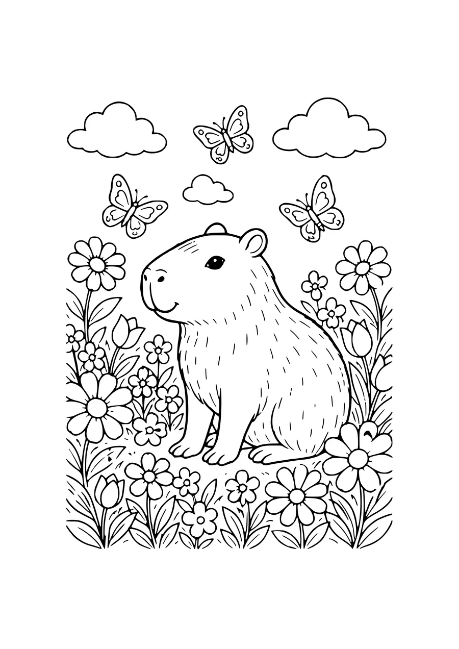 capybara with friends coloring page