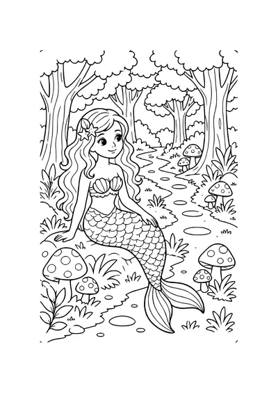 horse and pony in the forest coloring page