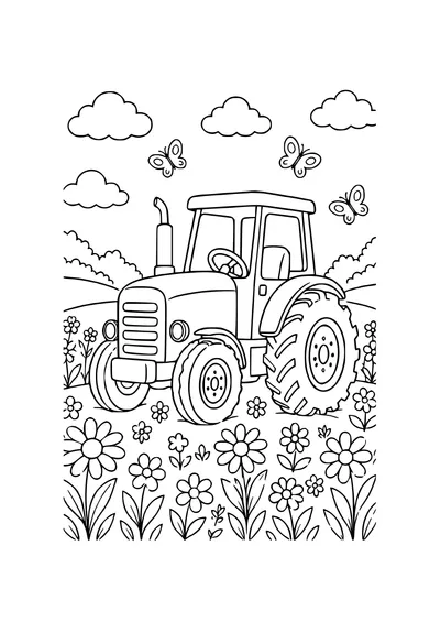 horse and pony in a flower field coloring page