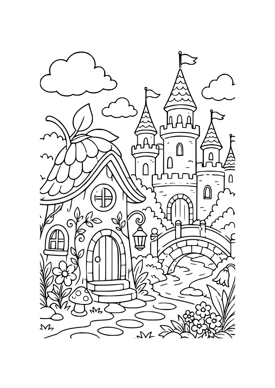 car and monster truck by a castle coloring page