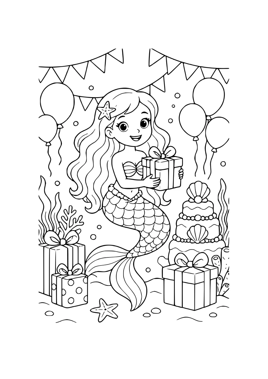 mermaid in a flower field coloring page