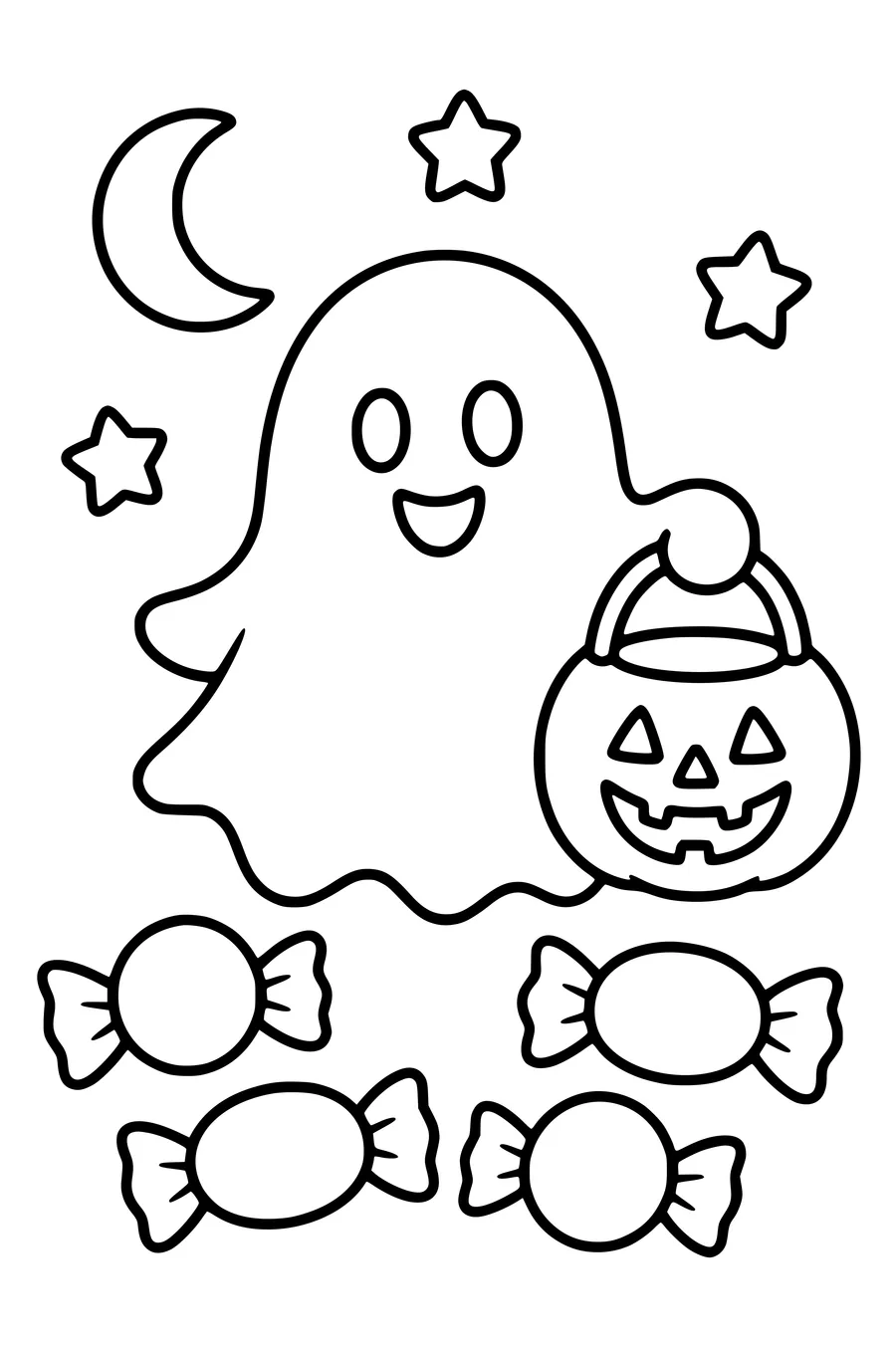 coloriage fantôme mignon avec panier de bonbons