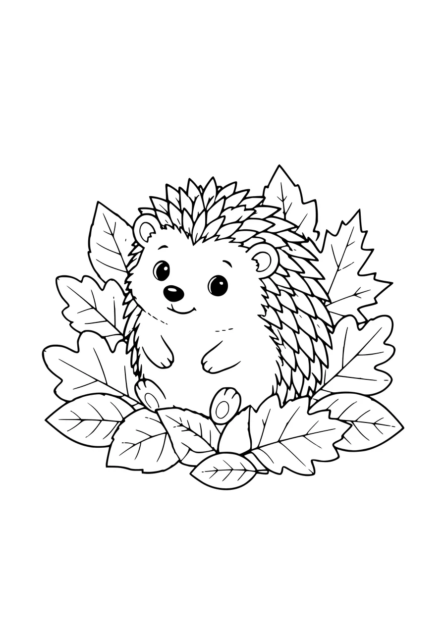 coloriage hérisson parmi les feuilles