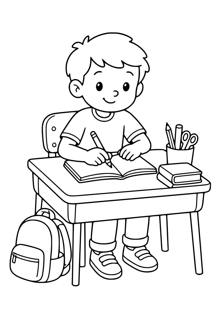 Coloring page of school desk 1