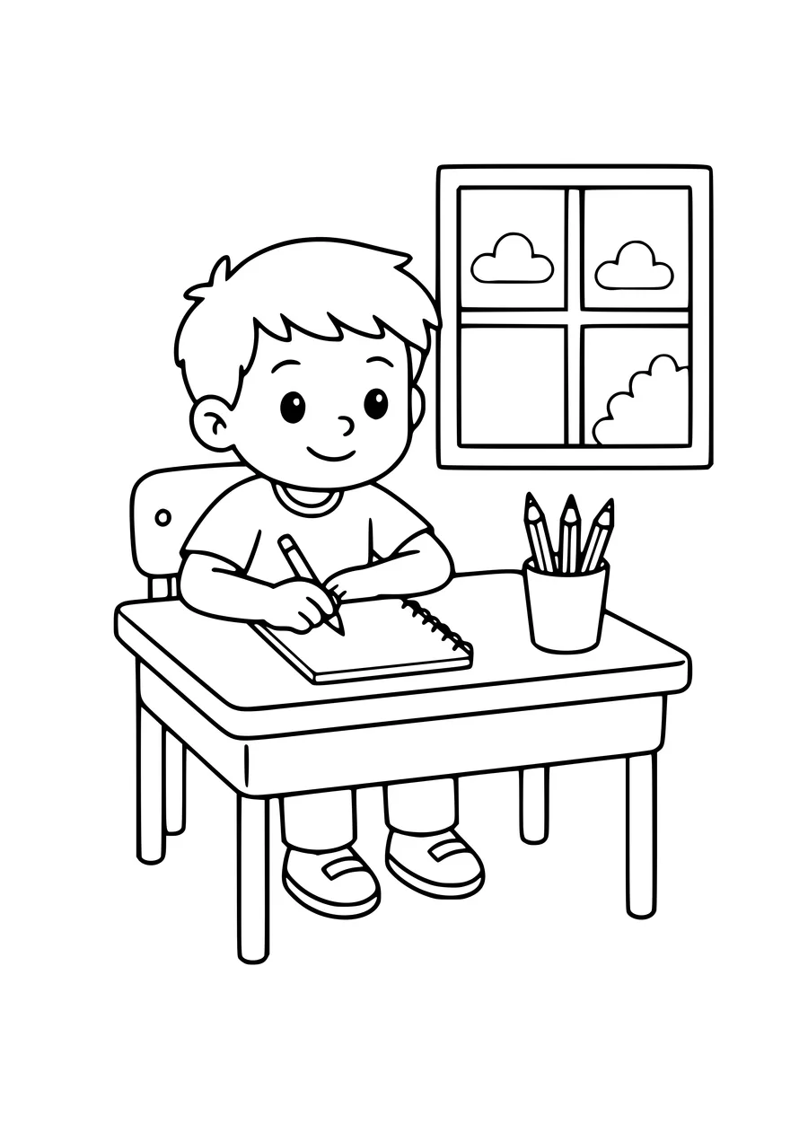 Coloring page of school desk 3