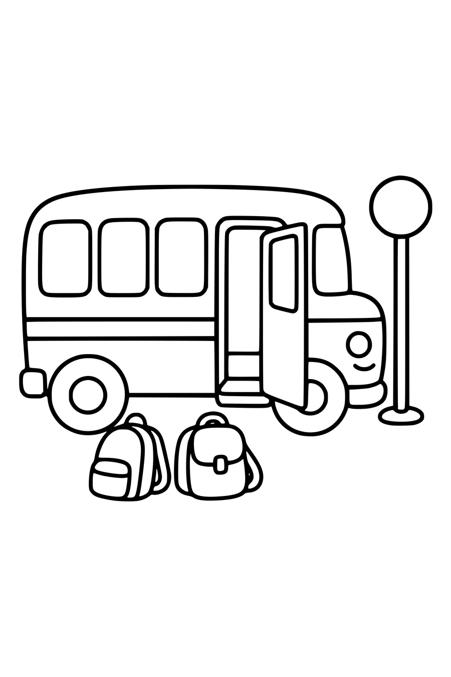 Printbare kleurplaat van schoolbus bij de halte