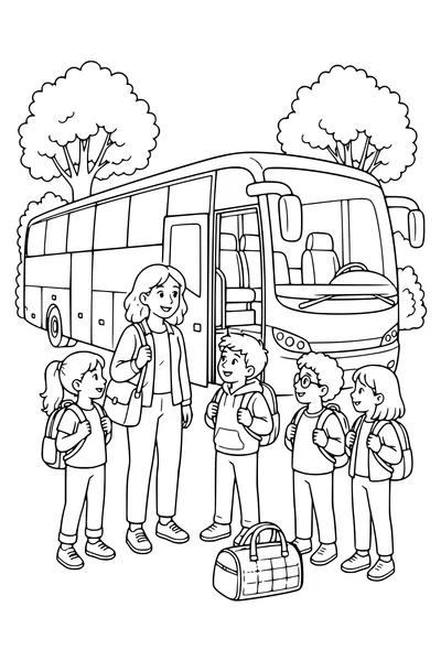 Ausmalbild Schulausflug mit dem Bus