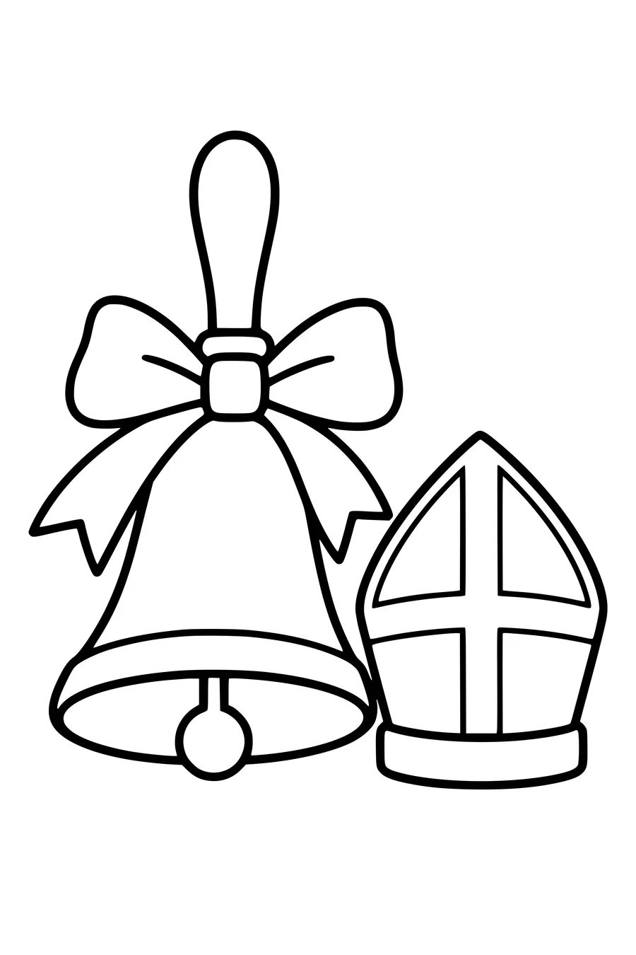 Een handbel met breed lint wacht op het begin van het sinterklaasfeest.