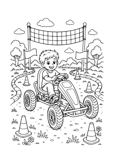 Ausmalbild: Pedal-Kart auf dem Parcours