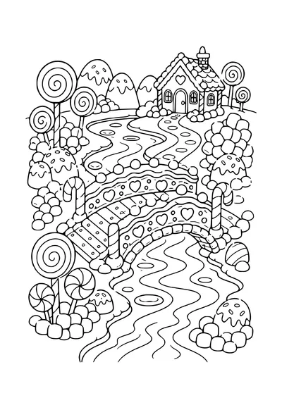 candy bridge over the chocolate river coloring page