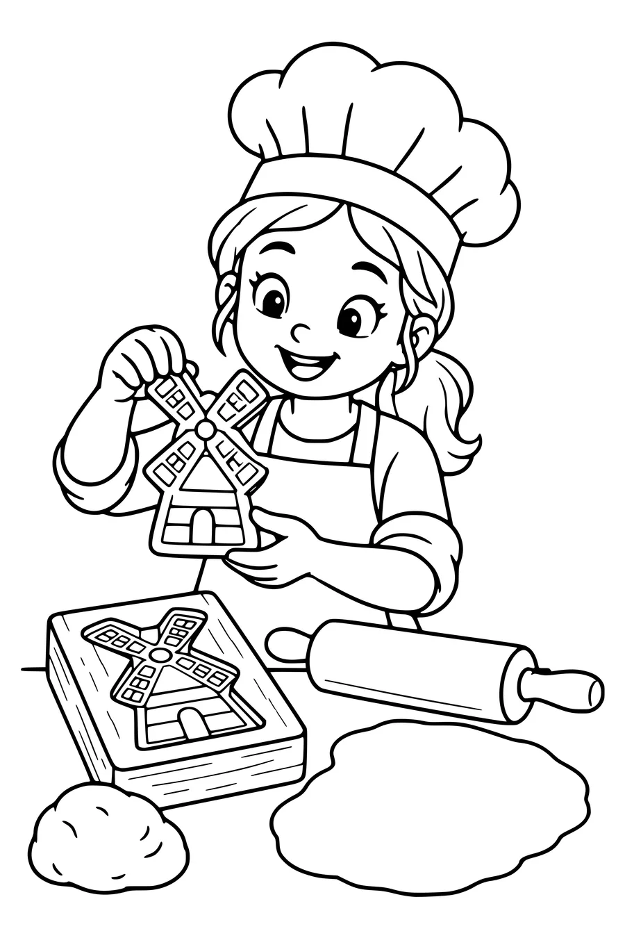 Un boulanger sort un biscuit en forme de moulin d’une planche en bois à speculaas.