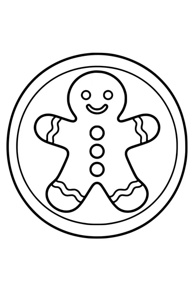 Een speculaaspop met grote knopen ligt op een rond bordje.