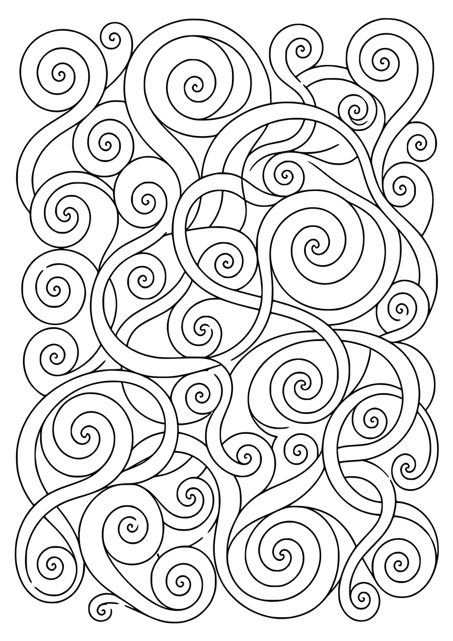 Ausmalbild: verschachtelte Spiralen mit gepunkteten Zwischenräumen