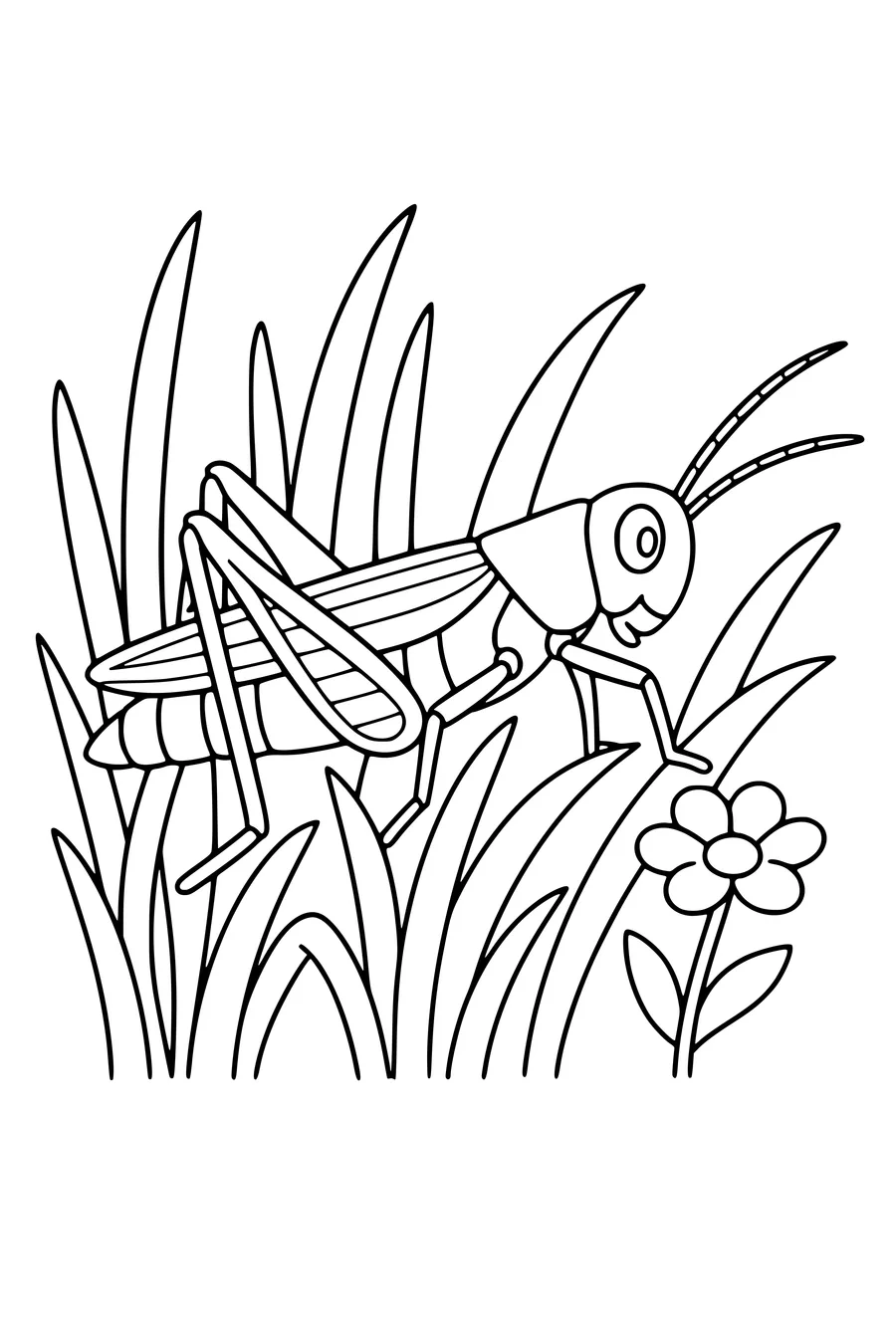 Printable coloring page of grasshopper in the grass