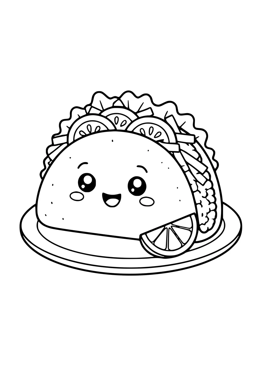 Coloriage gratuit d’un taco avec un petit visage