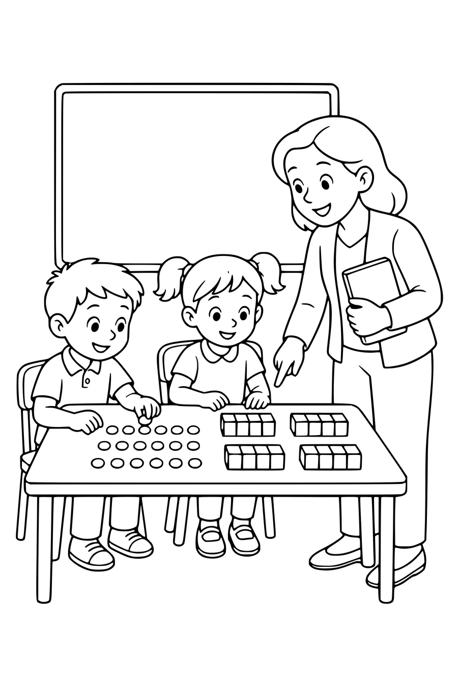 Gratis-Ausmalbild: Tafeln üben im Klassenzimmer