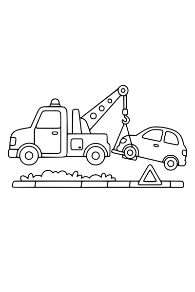 Printable coloring page of tow truck with a car