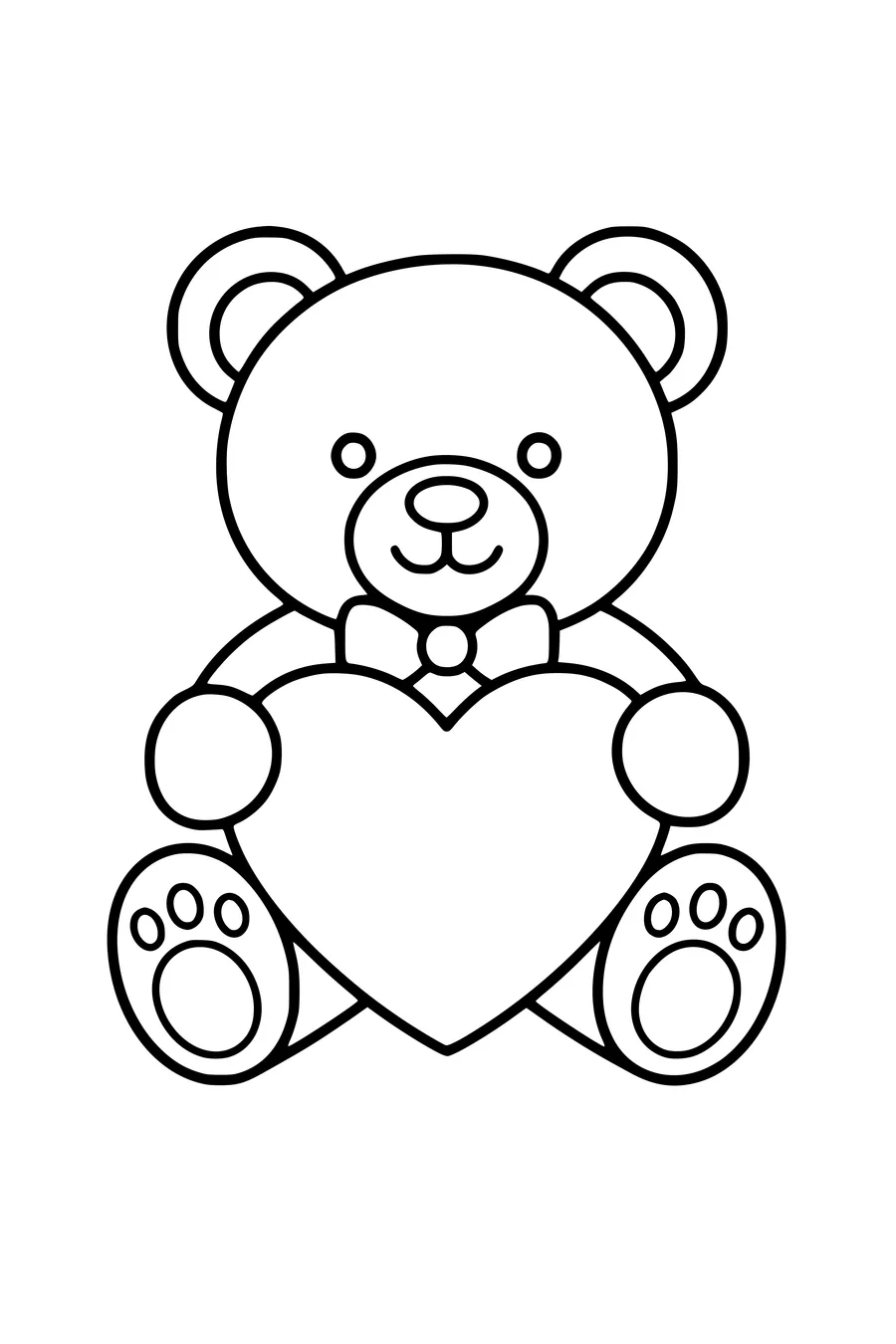 Printable coloring page of teddy bear with a heart